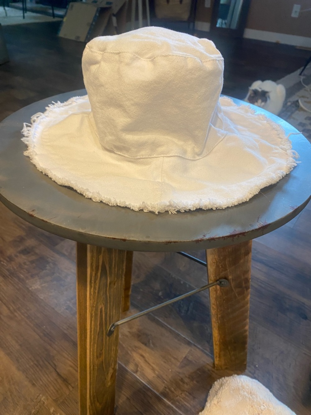White Frayed Edge bucket Hat - 100% Cotton super fun